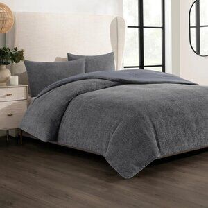 CoCoCozy 3-piece Bouclé Revers Comforter Set, Queen, Charcoal,  NWT